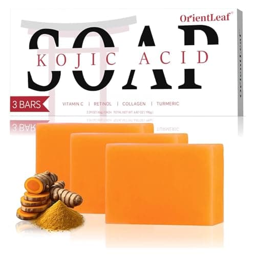 ORIENTLEAF Kojic Acid Soap, Turmeric Soap Bar for Dark Spots, Fresh Citurs Scent, Gentle for Face and Body Wash with Vitamin C, Shea Butter, Retinol, Olive Oil, Collagen (3 PACK) - Image 1