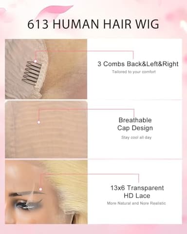 colowam 30Inch 613 13x6 Lace Front Wig Human Hair 200 Density 613 Lace Front Wig Human Hair Straight 613 HD Lace Frontal Wig 13x6 Blonde Wigs Human hair Pre Plucked (613 Blonde Wigs) - Image 5
