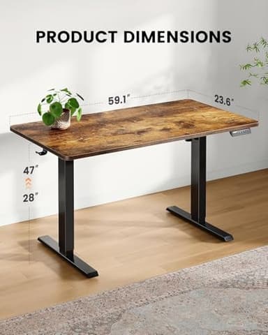 ErGear Whole Piece Standing Desk with 59x24 inch Desktop, Adjustable Stand Up Desk for Home Office, Electric Computer Desk Workstation with Cable Management Tray, Vintage Brown, EGESD67V - Image 3