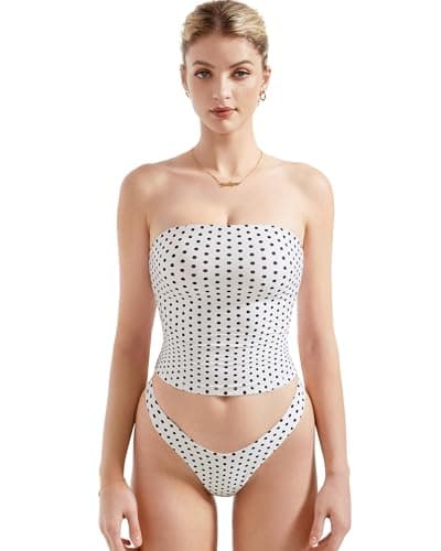SUUKSESS Women Sexy Tube Top Summer Y2K Going Out Tops Casual Sleeveless Double Lined Basic Tank Top (White Polka Dots, S) - Image 1