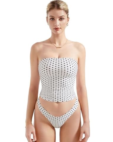 SUUKSESS Women Sexy Tube Top Summer Y2K Going Out Tops Casual Sleeveless Double Lined Basic Tank Top (White Polka Dots, S) - Image 1