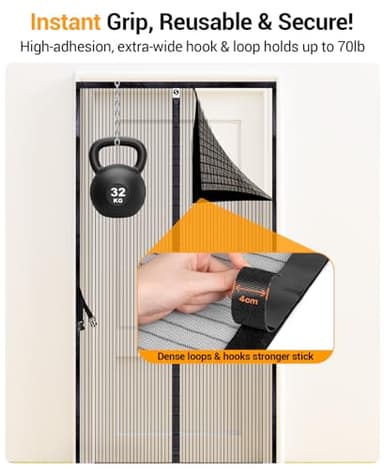 SOLODOTO [2025 Upgraded Eco-Friendly Polyester] Magnetic Screen Door [Fit Door Size 36" x 80"] Door Screen Magnetic Closure Keep Bug Out, Screen Door Mesh for Front Backyard Patio Door, Black - Image 8