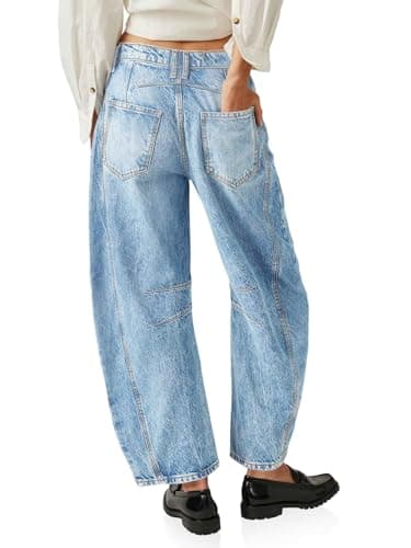PLNOTME Women's Baggy Boyfriend Jeans Vintage Wide Leg Mid Rise Barrel Denim Ankle Pants - Image 4