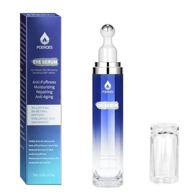 Eye Serum with 8% Caffeine 8% Retinol Hyaluronic Acid Niacinamide peptides for Puffy Bags Fine Lines Dark Circles Wrinkles, Under Eye Cream with 360° Roller Massage Ball, 0.5 fl. oz - Image 1