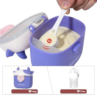 Bebamour Baby Formula Dispenser On The Go, Formula Container to Go, Formula Holder for Travel, Candy Fruit Snack Storage Container with Scoop and Leveller (Purple Cow) - Image 6