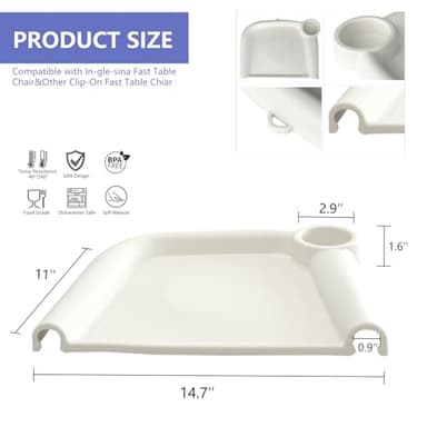 FAILUN Silicone Baby Dining Tray Compatible with Inglesina Fast Table Chair & Other Hook-On High Chairs,Portable Clip-On Fast Table Chair Baby Tray, Dishwasher Safe & BPA Free (Upgraded White) - Image 2