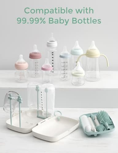 Momcozy Bottle Brush Set - Baby Bottle Cleaner Kit with Silicone Brush, Nipple Brush, Straw Brush, Soap Dispenser, Drying Rack - 7 in 1 Bottle Cleaning Tool for Home and Travel, Green - Image 4