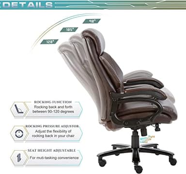 Big and Tall Office Chair 400lbs-Heavy Duty Executive Desk Chair, High Back Ergonomic Leather Computer Chair with Tilt Rock&Tension, Padded Armrests-Brown - Image 6