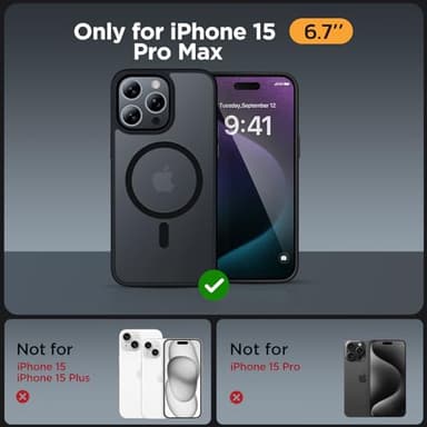 Miracase Magnetic for iPhone 15 Pro Max Case 6.7 inch (Compatible with MagSafe)（with 2X Screen Protectors） Military-Grade Protection, Anti-Fingerprint Translucent Matte Phone Cover, Black - Image 2