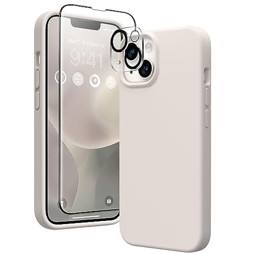GONEZ Magnetic for iPhone 14 Case, Compatible with Magsafe, with Screen Protector + Camera Protector, Anti-Scratch Microfiber Lining, Liquid Silicone Shockproof Protective Phone Case, Stone - Image 1