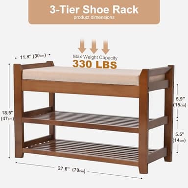 PETKABOO Shoe Rack Bench with Cushion, Shoe Rack for Front Door Entrance, Shoe Bench with Storage for Entryway Hallway Bedroom Living Room - Image 2