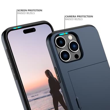 Nvollnoe Compatible with iPhone 15 Pro Max Case with Card Holder Heavy Duty Protective Dual Layer Shockproof Hidden Card Slot Slim Wallet Phone Cover for Women&Men 6.7 inch(Blue) - Image 4