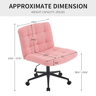 Furnimart Swivel Criss Cross Legged Chair with Wheels for Home Office, Wide Armless Desk Chair Height Adjustable Comfy Seat for Desk,Vanity, Bedroom, Faux Fur Pink - Image 2