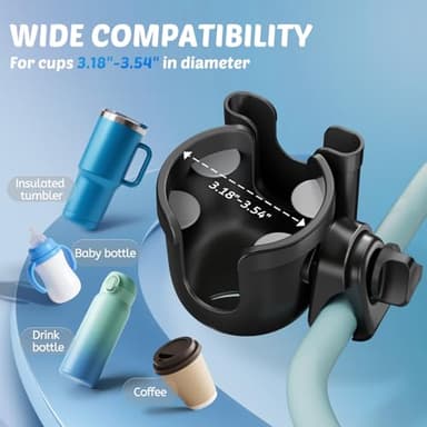 Guiseapue 2 Packs Cup Holder for Walker: Stroller Cup Holder Attachment with Phone Holder, Wheelchair/Stroller Accessories for Uppababy, Nuna, Doona, Bike, Scooter, Baby Travel Essential - Image 3