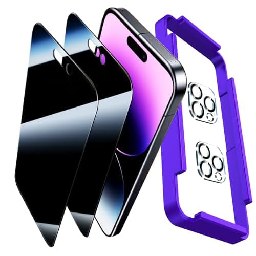 SiHPuoy 2 Pack 360° Privacy Screen Protector for iPhone 14 Pro Max, with 2 Pack Tempered Glass Camera Lens Protector Accessories, Case Friendly, 4 way Privacy Glass for iPhone 14 Pro Max 6.7" - Image 1