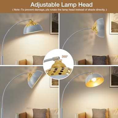 Arc Floor Lamps for Living Room, 71" Standing Lamp with Adjustable Lamp Head, Silver Metal Tall Lamps with Foot Switch, Arched Reading Light for Bedroom, Office, 9W 3 Color Temperatures Bulb Included - Image 3