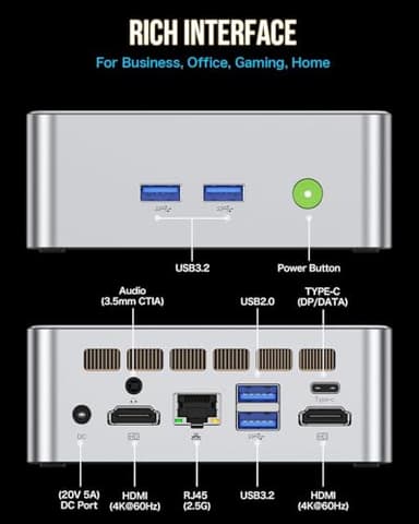 GMKtec Mini PC Intel i5-12450H(Turbo 4.4 GHz) 32GB DDR4 1TB M.2 NVMe SSD, Intel i226v Mini Computers, USB 3.2, Type-C/WiFi 6, BT5.2, RJ45 2.5G/ 4K Triple Display Desktop PC - Image 5