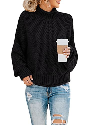 Saodimallsu Womens Turtleneck Oversized Sweaters Batwing Long Sleeve Pullover Loose Chunky Knit Jumper (Large, Black) - Image 1