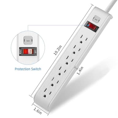Power Strip Surge Protector, 6 Feet Extension Cord, 600 Joules Surge Protection, Multiple Protection 6 Outlet Strip, ETL Listed - Image 7