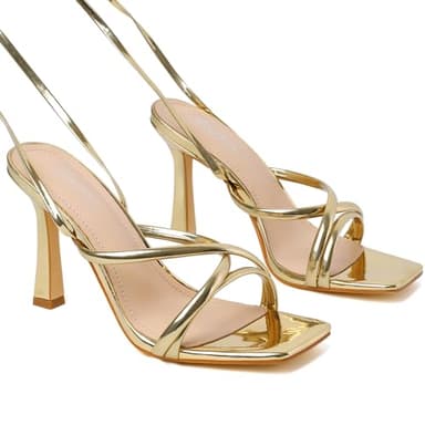 Mostrin Gold Strappy Heels for Women Lace Up Heels Tie Up Stiletto Heeled Sandals Square Open Toe High Heels for Prom, Party and Weddings Size 11 - Image 7