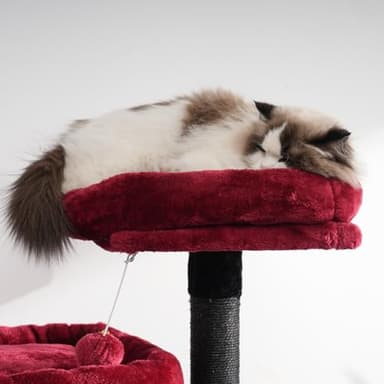 Heybly Cat Tree, Gothic Cat Tower for Indoor Cats, Multi-Level Cat Furniture Condo for Cats with Padded Plush Perch, Cozy Basket and Scratching Board, Black and Red HCT014BR - Image 8