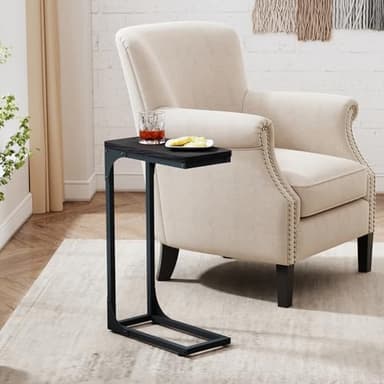 QEEIG Narrow C Shaped Side Table Set of 2 Living Room Sets Slim Couch Tray Tables Skinny Thin Small Modern 7 inch Width, Black (017-18B) - Image 2