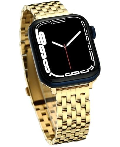 Seven-link Watch Bands for Apple Watch 10,Se,9,8,7,6,5,4,3,2,1 for Women, Dressy Stainless Steel Metal Band for Apple Watch 40mm 41mm 42mm 38mm for iWatch, 14K Light Gold - Image 1