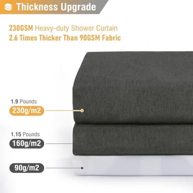 BTTN 60 Inch Stall Fabric Shower Curtain - Linen Cloth Heavy Duty Shower Curtain Set with 10 Plastic Hooks, Narrow Waterproof Decorative Bath Curtains for Bathroom and Bathtubs - 60x72 - Charcoal Grey - Image 5