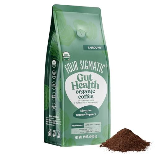 Four Sigmatic Gut Health Organic Ground Coffee | Medium Roast, Immune Boosting Probiotic Mushroom Coffee with Chaga & Turkey Tail for Gut Health & Immune Support | 12oz Bag - Image 1