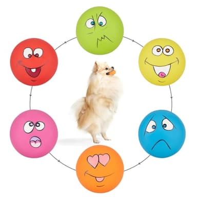 gulucute Dog Squeaky Toys Latex Squeaky Balls for Small Puppy Chewing Rubber Soft Fun Facial Expression Dog Balls for Pet Dogs (6 PCS) - Image 1