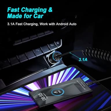 UorMe Type C Charger Coiled USB C Cable Fast Charging for Moto Razr 50 Ultra Edge 2024 Edge 50 X50 Ultra Moto G Power Stylus, 3+5FT Retractable Car Android Auto USB C to A Cord for Samsung S24 S23 FE - Image 6