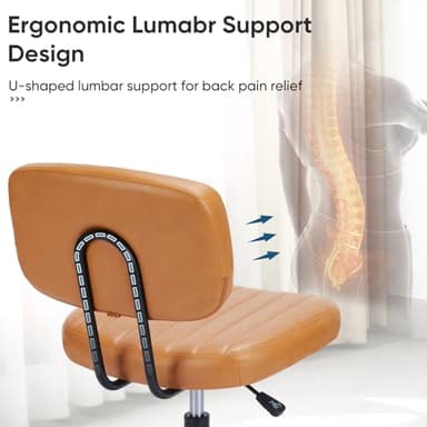 DUMOS Armless Home Office Desk Chair -Small Ergonomic with Low Back Lumbar Support, Height Adjustable PU Leather Computer Task with 360° Swivel Rolling Wheels, for Small Space, Brown - Image 3