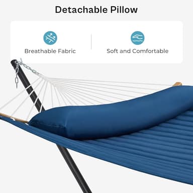 SUPERJARE Curved-Bar Hammock with Stand, 2 Person Heavy Duty Hammock Frame, Detachable Pillow & Portable Carrying Bag, Perfect for Outdoor & Indoor, Navy Blue - Image 7