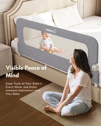 HOMEAL Bed Rail for Toddlers - 59"x24" Extra Long Foldable Toddler Bed Rails for King, Queen, Twin, Full, Double Bed - Breathable Guard Rail for Toddlers with U-Shape Base, Grey - Image 7