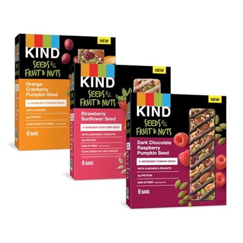 KIND Bars Seeds, Fruit and Nuts Variety Pack, Strawberry, Dark Chocolate Raspberry and Orange Cranberry, Good Source of Fiber, 5g Protein, Gluten Free Snack Bars, 18 Count - Image 1