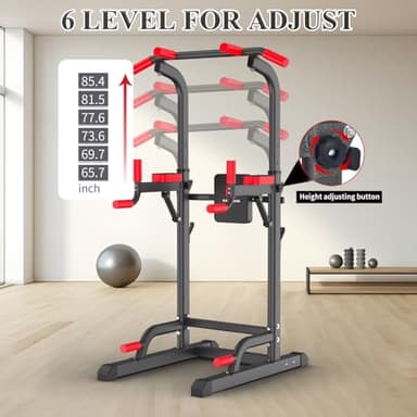 Power Tower Dip Station, Pull Up Bar Station & Multi-Function Gym Equipment For Home Strength Training Adujustable Height Up to 85.5",Load 350LBS - Image 3