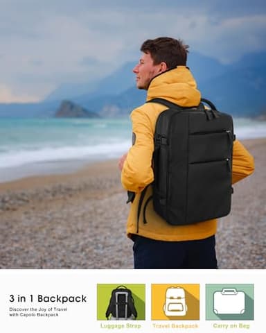 Capolo Travel Backpack for Women Men Waterproof Laptop Backpack Airlines Approved Personal Item Backpack Bag Computer Bookbag for Business, Work, Traveling Fits 15.6 Inch Laptop(Black Zipper) - Image 2