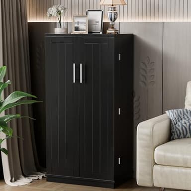 Shintenchi Kitchen Pantry Cabinet,5 - Layer Storage Cupboard with Adjustable Shelves for Organizing and Storing Food Items,47'' Versatile Buffet Sideboard for Kitchen, Bathroom and Laundry,Black - Image 5