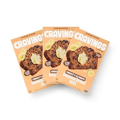 Cravings by Chrissy Teigen Ultimate Banana Bread Mix, Fast and Easy No bananas needed Only 03 Ingredients Eggs, Oil and Water, 18.75 oz (Pack of 3) - Image 1