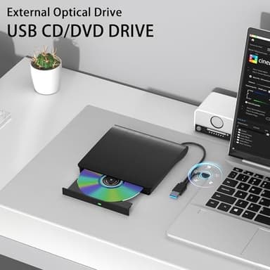 juwuoi External CD/DVD Drive for Laptop PC CD DVD Player USB 3.0 Portable Optical Drive CD Burner Compatible with Windows 10 11 Linux Mac OS (Black) - Image 3
