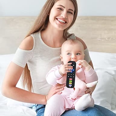 Fu Store 2 Pack Baby Teether Toy Chew Toy for Babies 0-12 Months 6-36 Months TV Remote Control Shape Teething Relief Baby Toys for Infants Developmental Soothe Babies Gums Gifts Set, Black Purple - Image 7