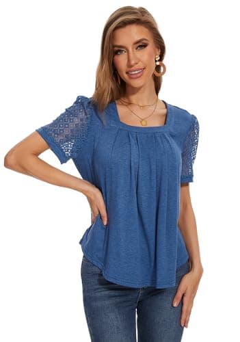 andy & natalie Womens Summer Short Sleeve Tops Square Neck Lightweight Puffer Sleeve Shirts Dressy Casual Blouse Small Cobalt Blue - Image 4