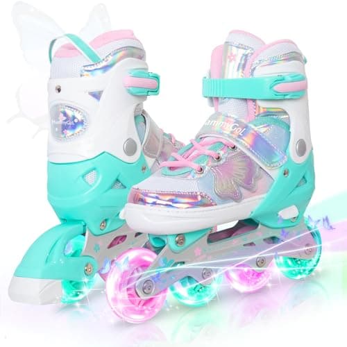 MammyGol Adjustable Inline Skates for Girls Boys Ages 4-12 with Light up Wheels & Butterfly Design – Vibrant Flashing Roller Skates, Perfect Beginner Skates for Kids Youth - Image 1