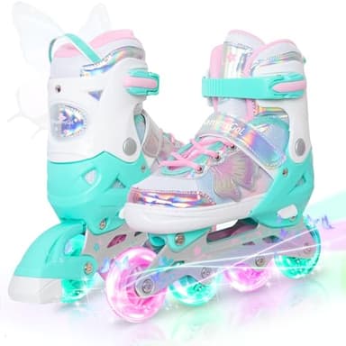 MammyGol Adjustable Inline Skates for Girls Boys Ages 4-12 with Light up Wheels & Butterfly Design – Vibrant Flashing Roller Skates, Perfect Beginner Skates for Kids Youth - Image 1