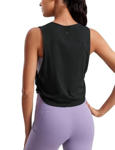 CRZ YOGA Pima Cotton Cropped Workout Tank Tops for Women - Sleeveless Sports Athletic Yoga Running Gym Crop Shirts Black Medium - Image 3