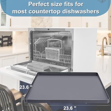 Dishwasher Drain Pan Mat, Portable Dishwasher Silicone Mat with Raised Edge, Small Dishwashers Drip Pan Dishwashers Tray for Leaks, Non-Slip Waterproof Protector Pad, 23.6''x23.6'' - Image 2