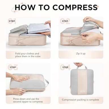 8 Set Compression Packing Cubes for Travel Essentials,Compressible Expandable Packing Cubes for Suitcase,OlarHike Luggage Organizer Bags for Travel,Handy Helper for Organizing Clothes(Beige) - Image 3