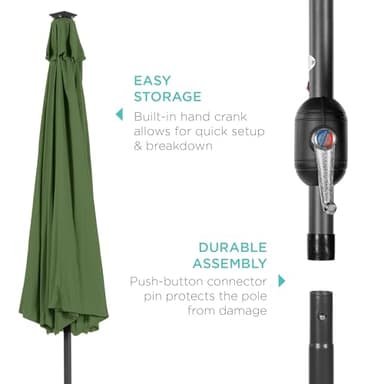 Best Choice Products 10ft Solar Polyester LED Lighted Patio Umbrella w/Tilt Adjustment and UV-Resistant Fabric - Fern - Image 6