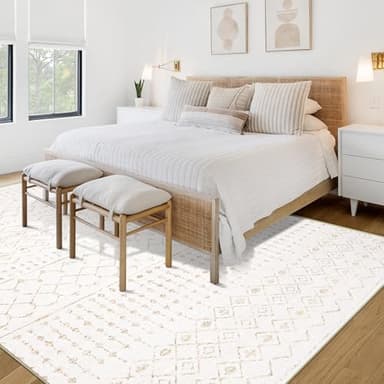 Area Rug for Living Room 9x12: Large Washable Boho Moroccan Rugs Geometric Neutral Rug, Non-Slip Foldable Morden Farmhouse Indoor Floor Carpet for Bedroom Dining Table Home(Geometric Beige, 9'X12') - Image 4