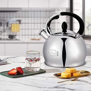 SUSTEAS Stove Top Whistling Tea Kettle - Food Grade Stainless Steel Teakettle Teapot with Cool Touch Ergonomic Handle, With 1 Silicone Pinch Mitt Included,2.64 Quart(SILVER) - Image 5